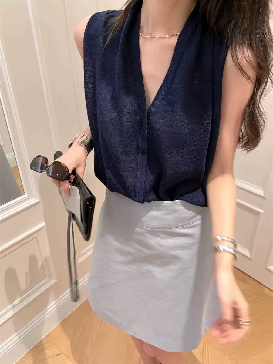 Tencel Linen Draped Cowl-Neck Sleeveless Top