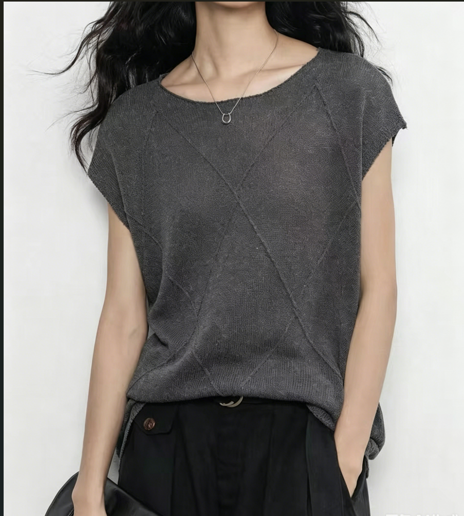 Tencel Linen Cap Sleeve Knit Pullover
