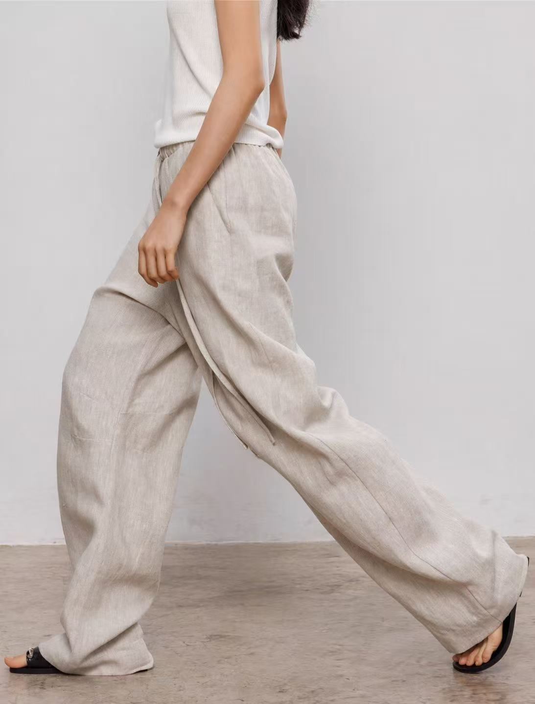 Relaxed-fit linen wide-leg pants