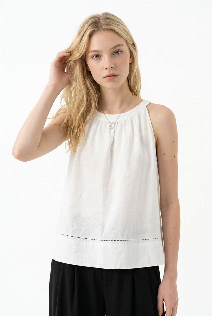 Pure Linen Sleeveless Halter Neck Top