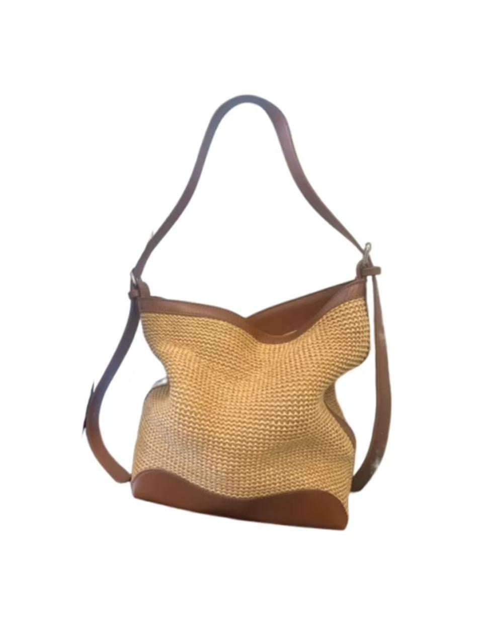 straw-woven bucket tote bag