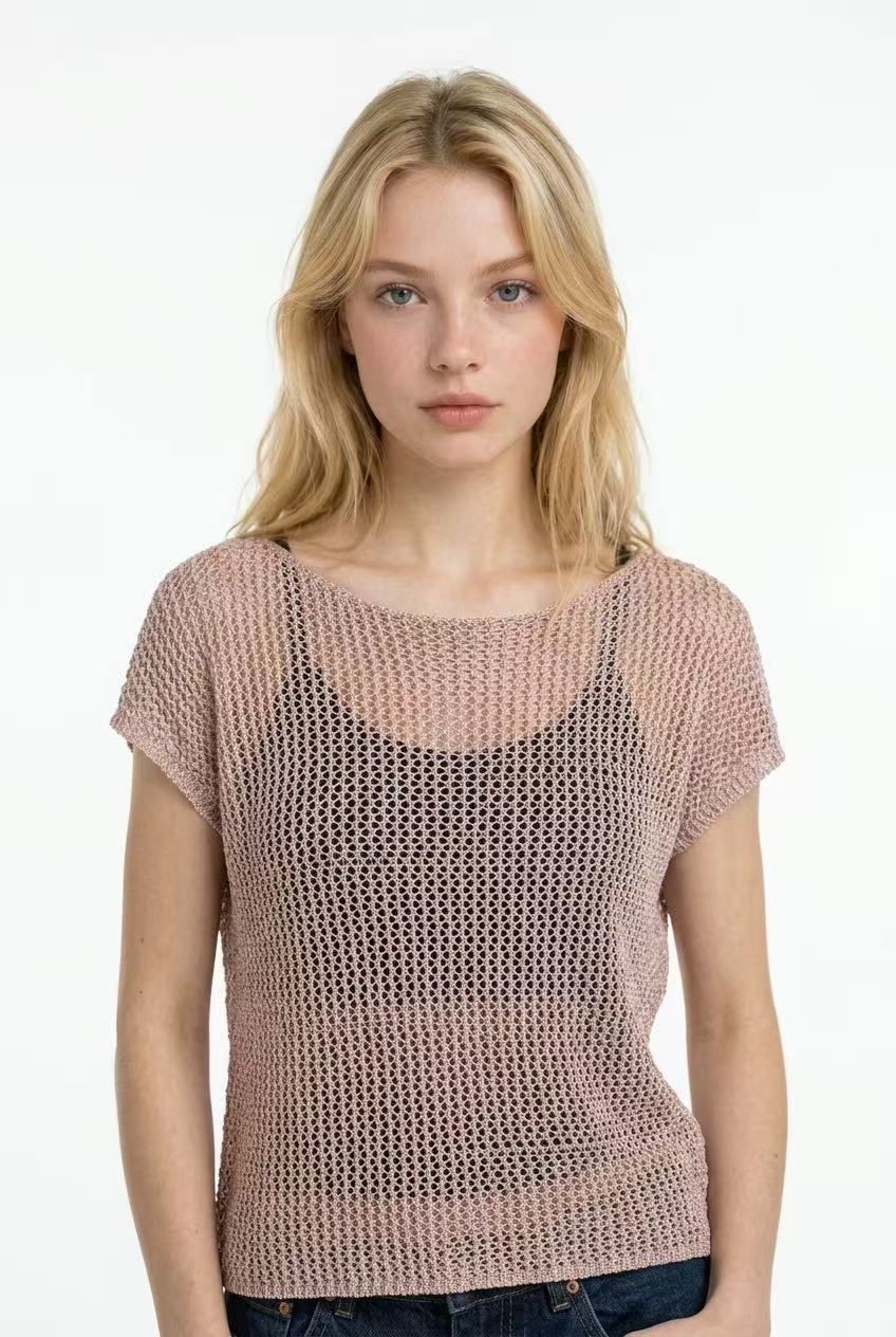 Milk Silk Hollow-Knit Cap Sleeve Pullover
