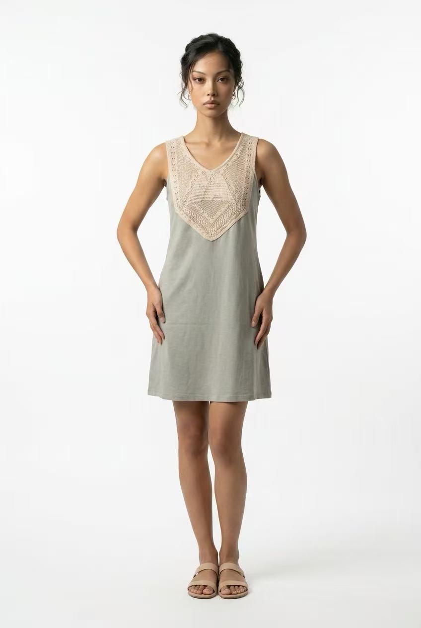 Sleeveless crochet panel mini dress