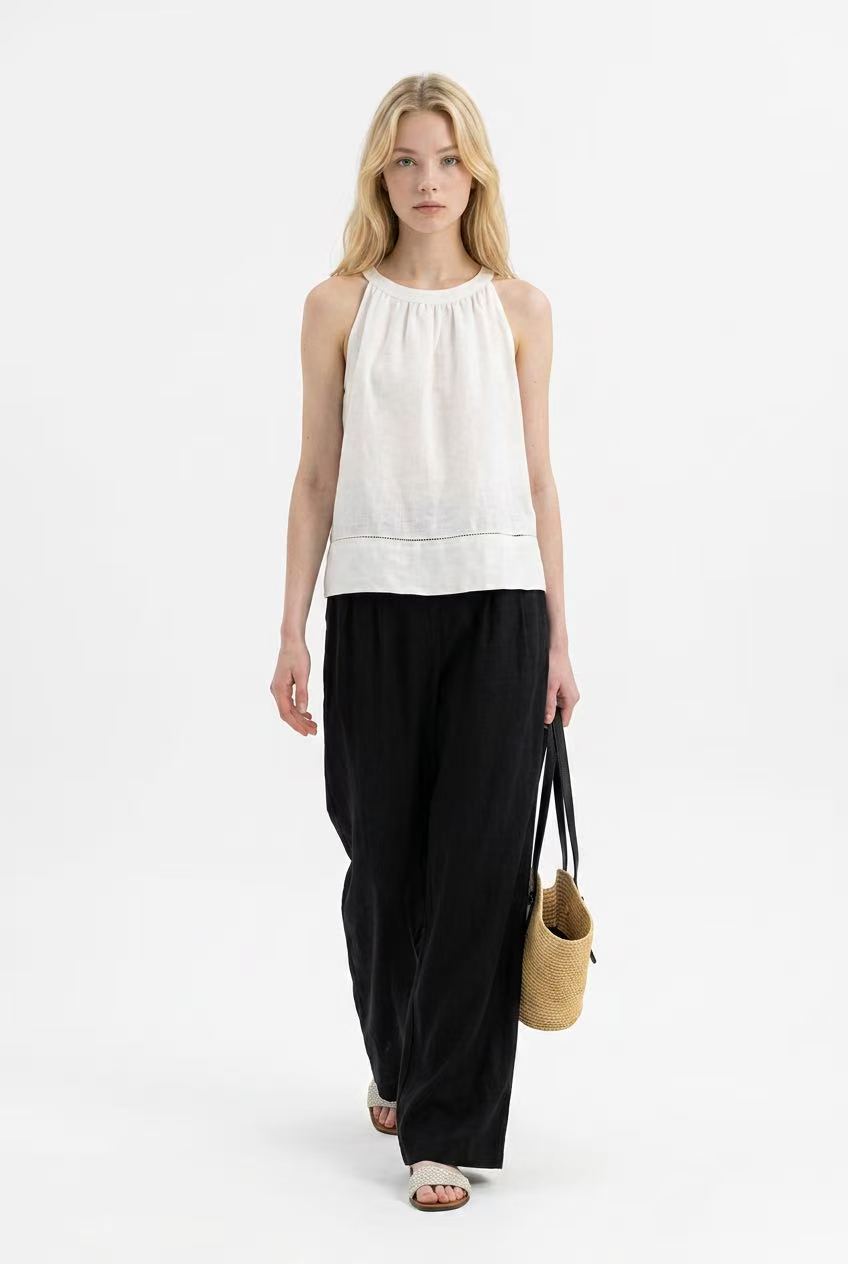Pure Linen Sleeveless Halter Neck Top