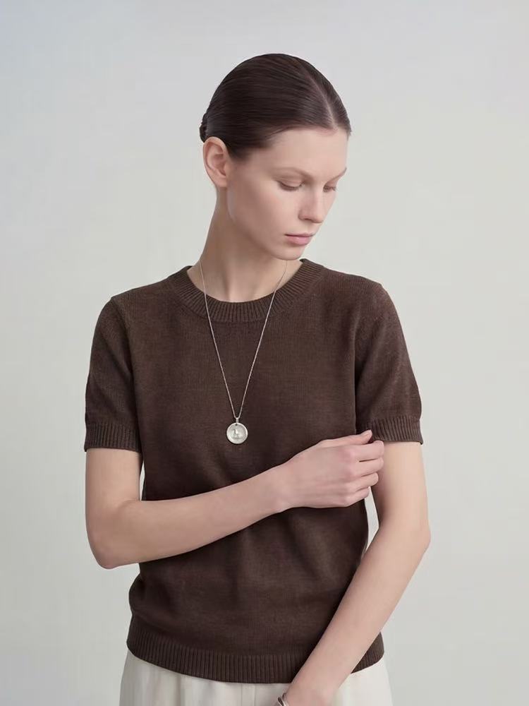 Women’s Seamless Linen Short Sleeve Knit Sweater