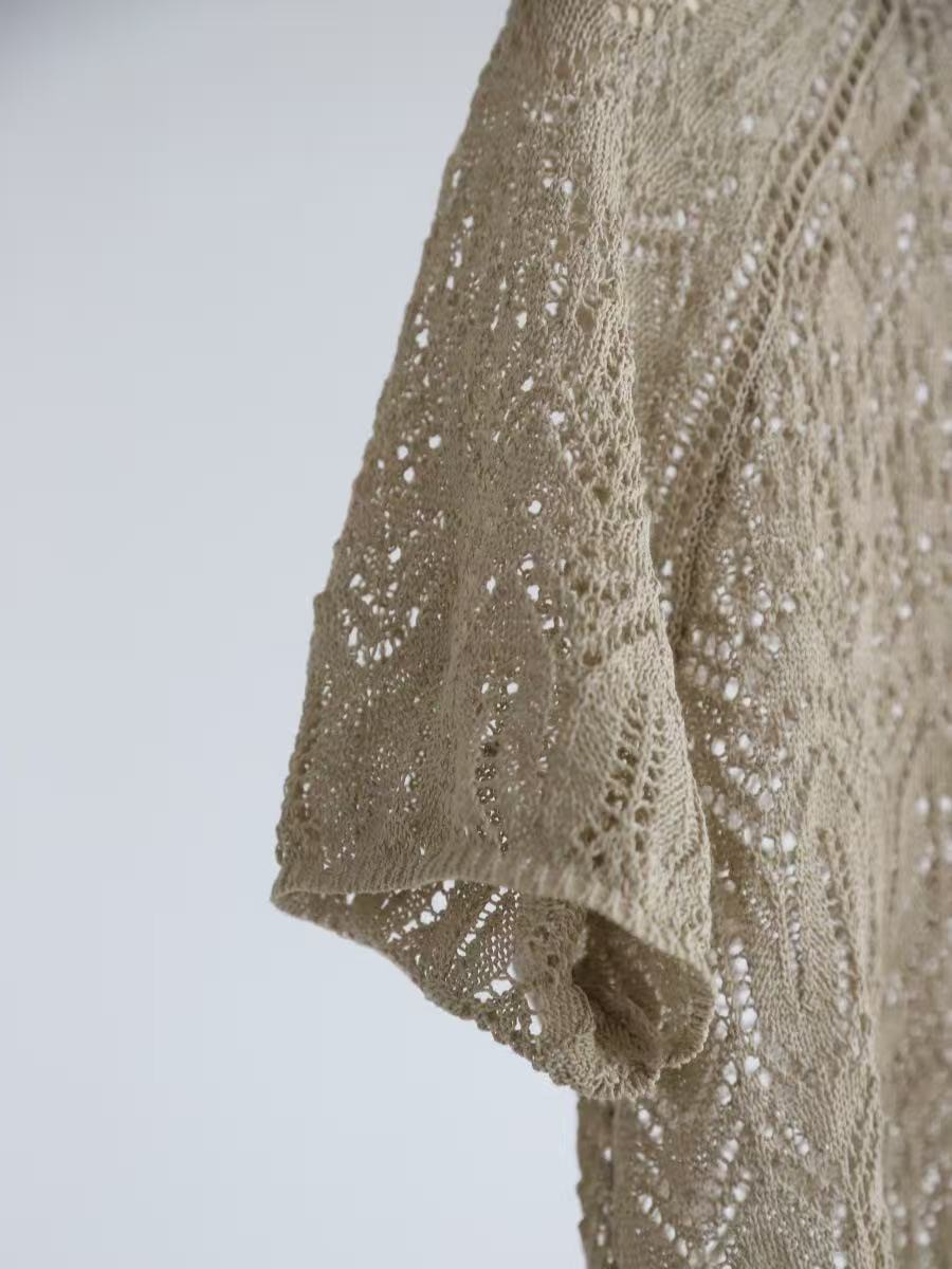 Elegant Openwork Short Sleeve Knit Top
