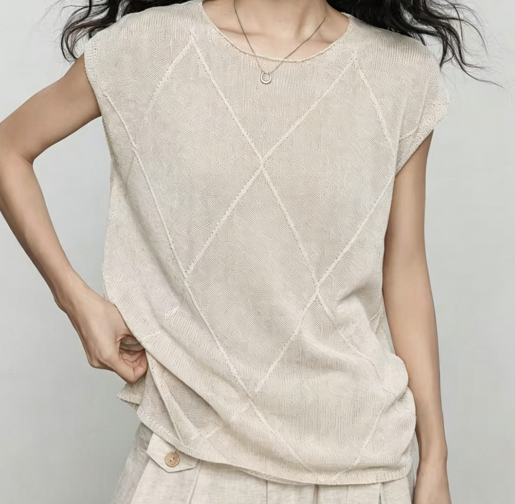 Tencel Linen Cap Sleeve Knit Pullover