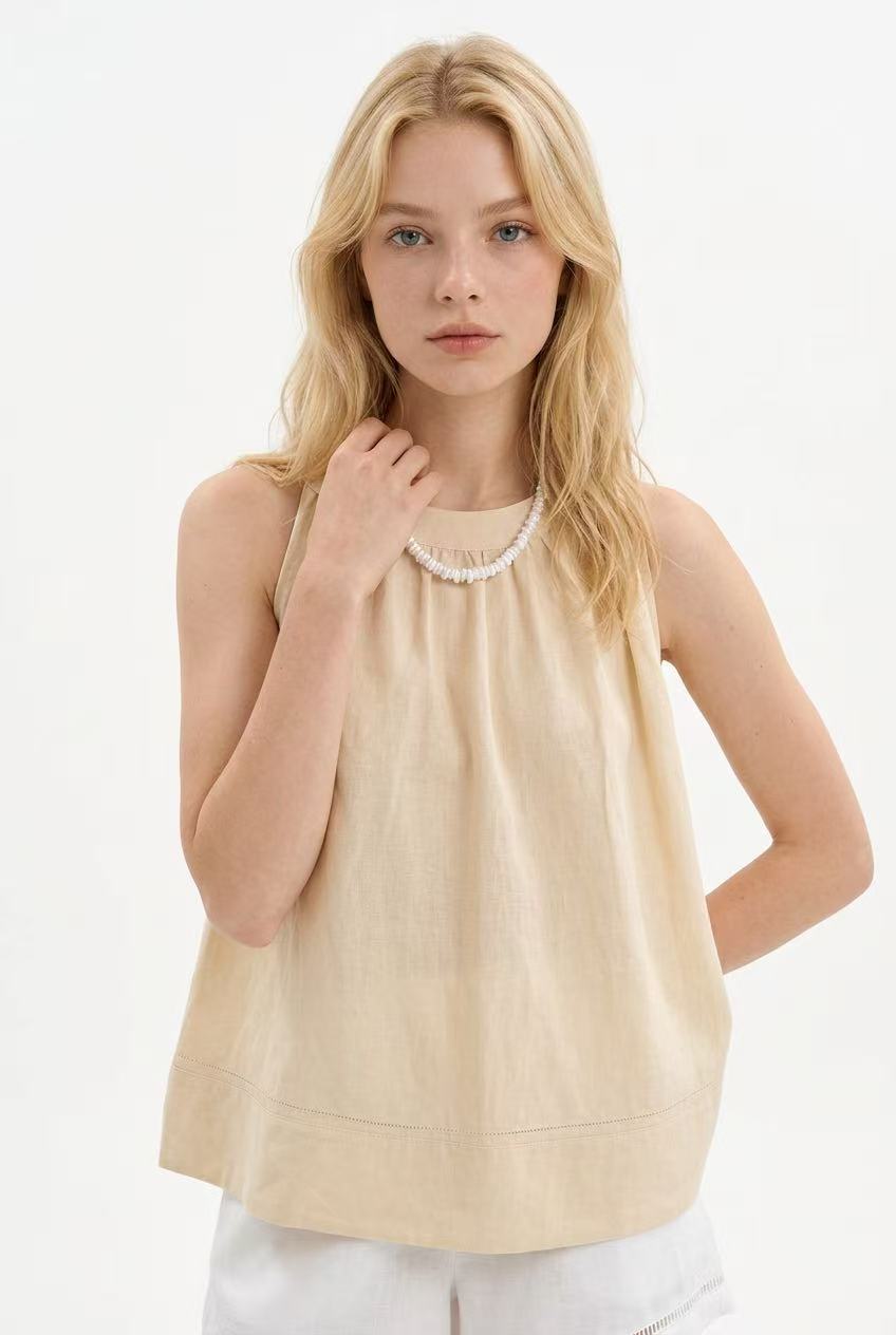 Pure Linen Sleeveless Halter Neck Top