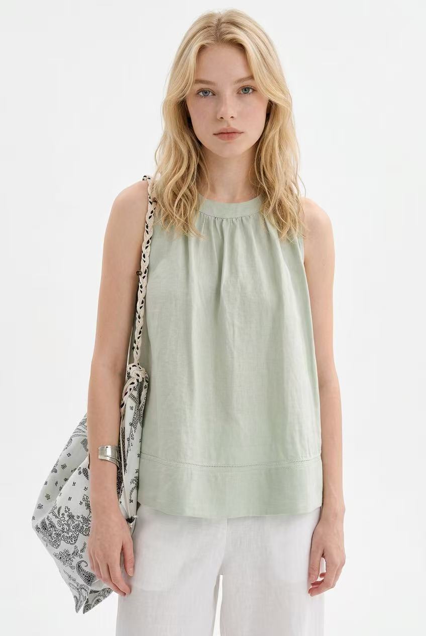 Pure Linen Sleeveless Halter Neck Top