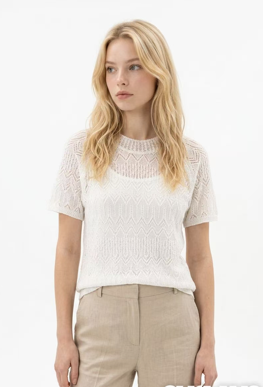 Elegant Openwork Short Sleeve Knit Top