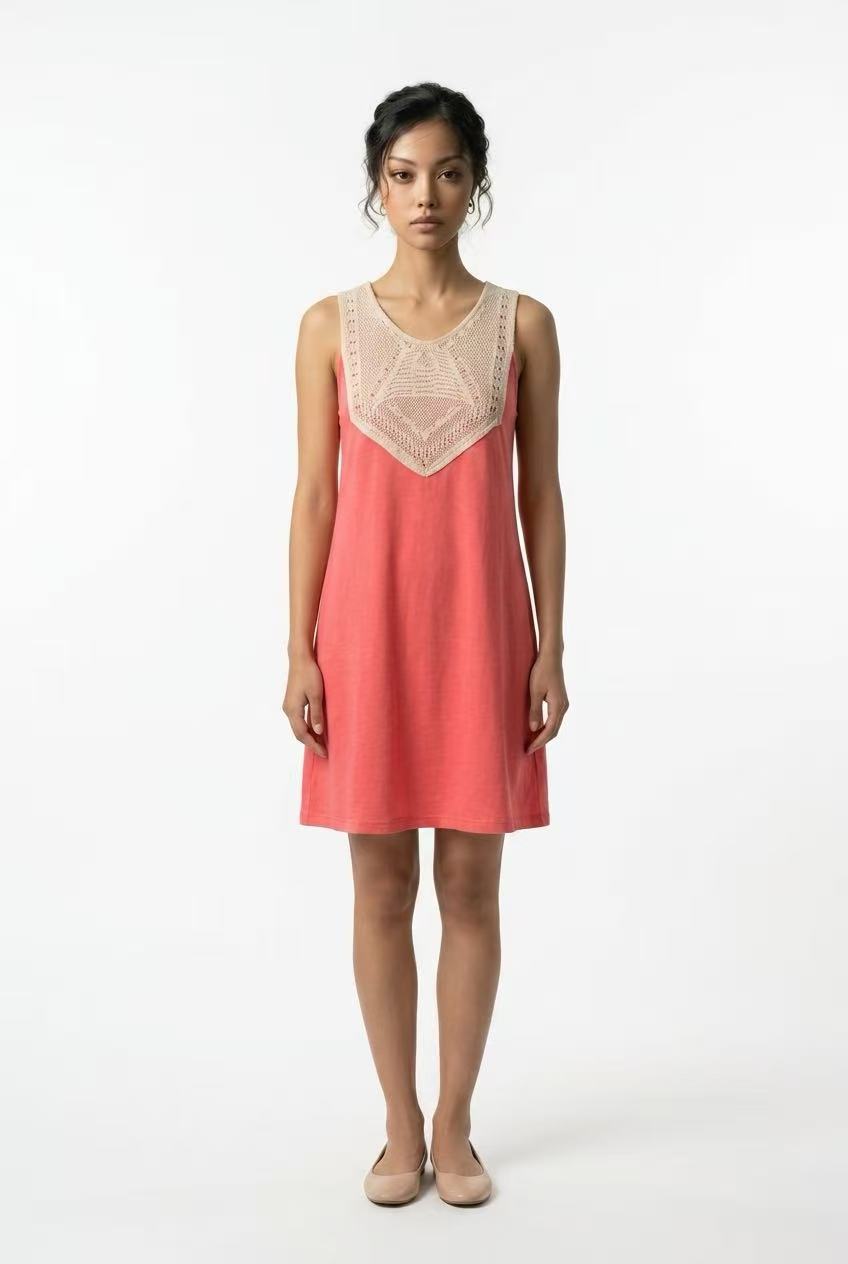 Sleeveless crochet panel mini dress
