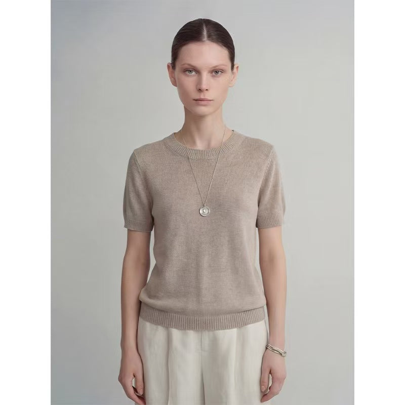 Women’s Seamless Linen Short Sleeve Knit Sweater