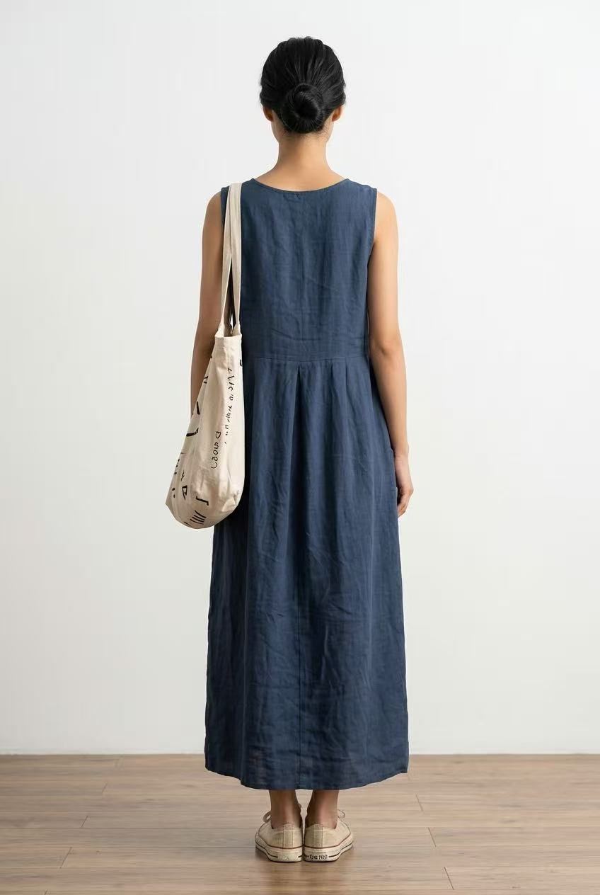 Sleeveless Linen-Cotton Jumpsuit