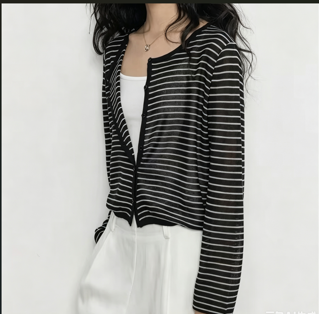 Round Neck Open-Knit Cardigan