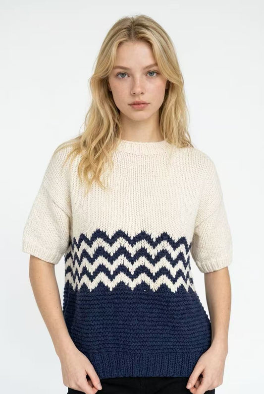Hand-knitted Jacquard Short-sleeve Women's Pullover