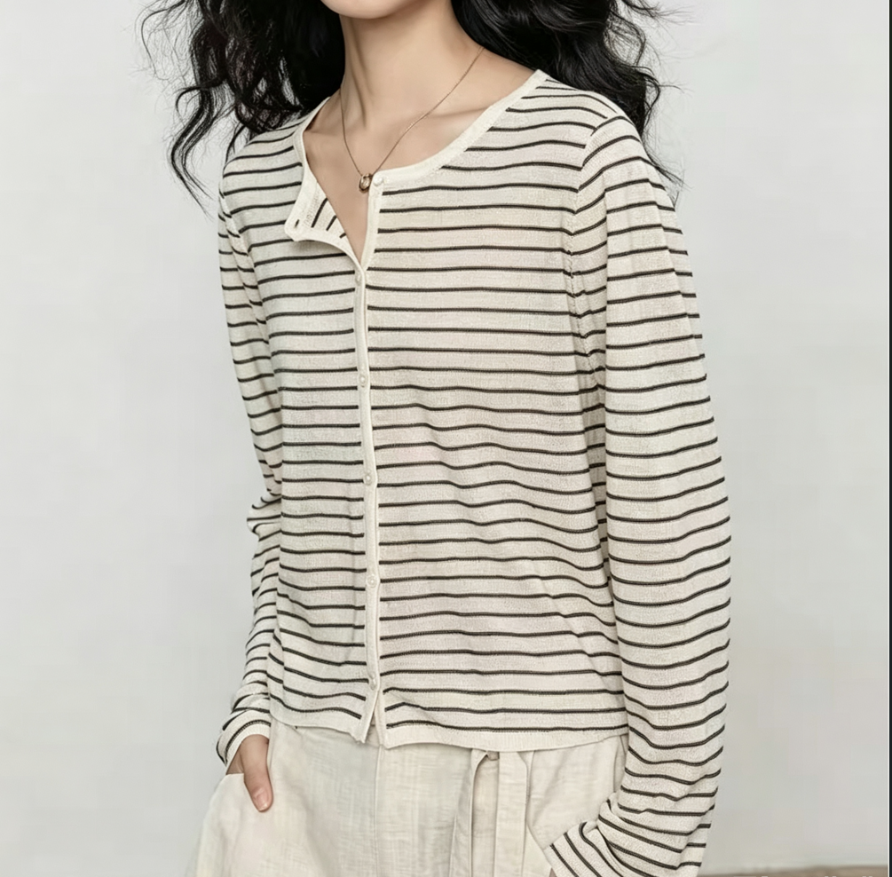 Round Neck Open-Knit Cardigan