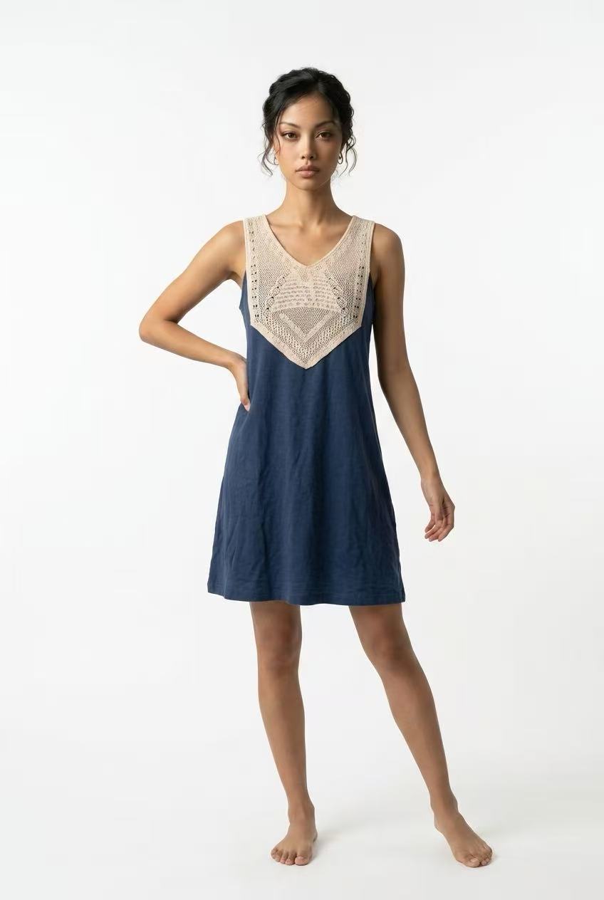 Sleeveless crochet panel mini dress