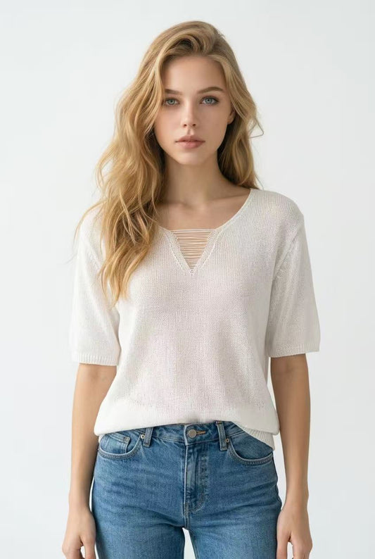 Elegant Linen-Cotton Knit Top